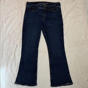 American Eagle Kick Boot Jeans Dark Wash Flap Pocket Bootcut Size 8 Short